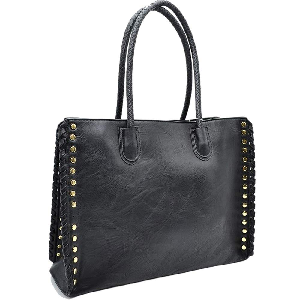 Studded Double Strap Vegan Leather Tote Bag