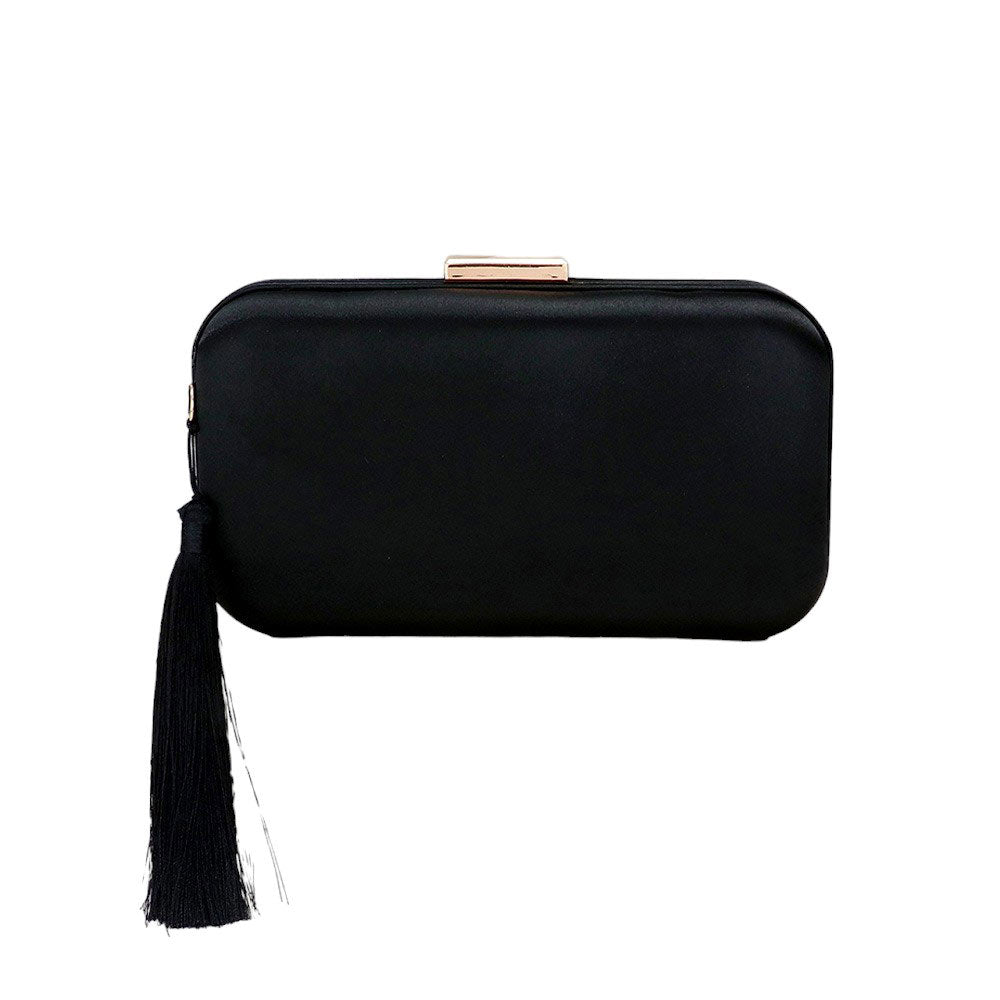 Black Tassel Pointed Solid Clutch Crossbody Bag, Give your style a playful twist with this! Featuring a unique pointed shape and eye-catching tassel accents, this bag is perfect for adding a touch of quirkiness to any outfit. Stay organized and stylish with this fun and functional accessory.