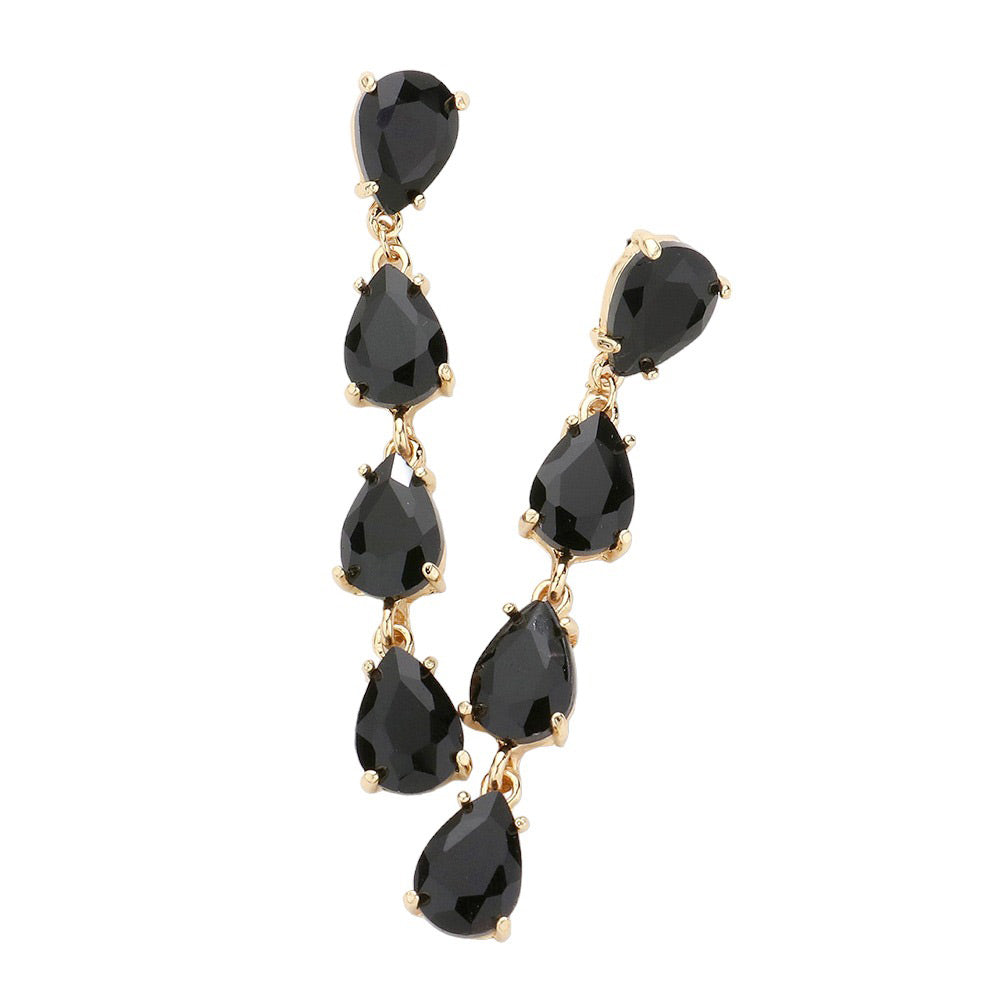 Black Teardrop Stone Link Dangle Evening Earrings, add a subtle hint of sophistication to your special occasion look. Crafted from stones in a variety of colors, these earrings feature a delicate teardrop stone design that will sparkle and shine under the evening light. Perfect gift for your loved ones on any meaningful day.