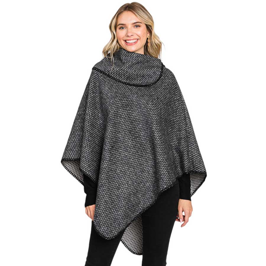 Black Textured Solid Neck Poncho, with the latest trend in ladies' outfit cover-up! the high-quality knit neck poncho is soft, comfortable, and warm but lightweight. It's perfect for your daily, casual, party, evening, vacation, and other special events outfits. A fantastic gift for your friends or family.