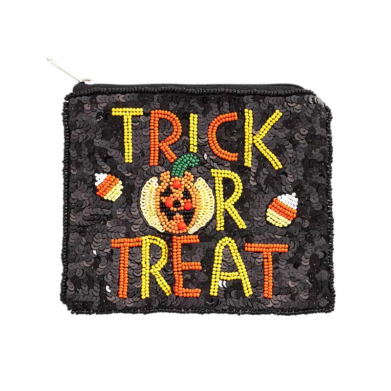 Black Tick Or Treat Pumpkin Sequin Beaded Halloween Mini Pouch Bag, be the ultimate fashionista while carrying this trendy massage-themed mini pouch bag! Add the perfect luxe to your Halloween attire with it. This is the perfect gift for Halloween, especially for your friends, family, and the people you love and care about.