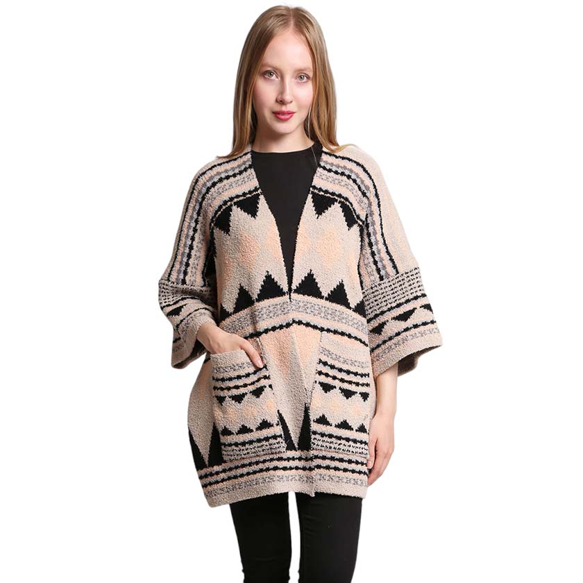 Black Tribal Patterned Front Pockets Cardigan, on-trend & fabulous, and a luxe addition to any cold-weather ensemble. A beautiful choice for those who like extra layers without bulkiness. You can throw it on over so many pieces elevating any casual outfit! Perfect Gift for wife, mom, birthday, holiday, etc.