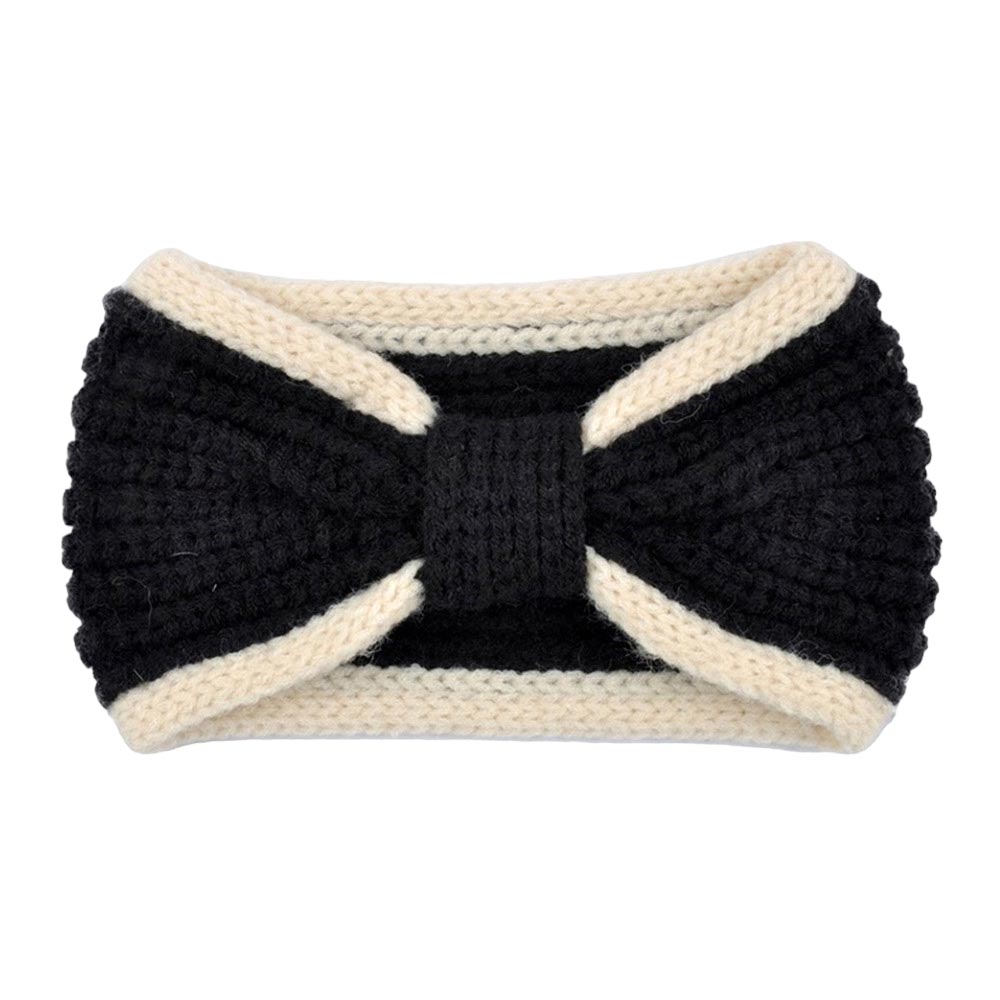 Black Two Tone Knit Bow Earmuff Headband, This will shield your ears from cold winter weather ensuring all-day comfort. An awesome winter gift accessory and the perfect gift item for Birthdays, Christmas, Stocking stuffers, Secret Santa, holidays, anniversaries, Valentine's Day, etc. Stay warm & trendy!