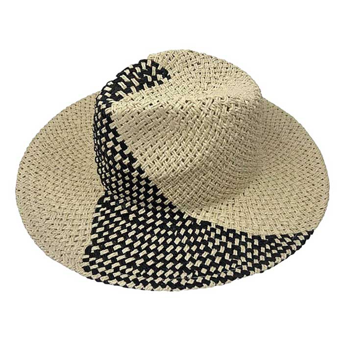 Black Two Tone Woven Straw Fedora Hat, Upgrade your summer style with our special hat. This expertly crafted hat features a unique two-tone design, adding a touch of sophistication to any outfit. Made from high-quality woven straw, it offers both breathability and durability for all-day comfort. Perfect for any occasion.