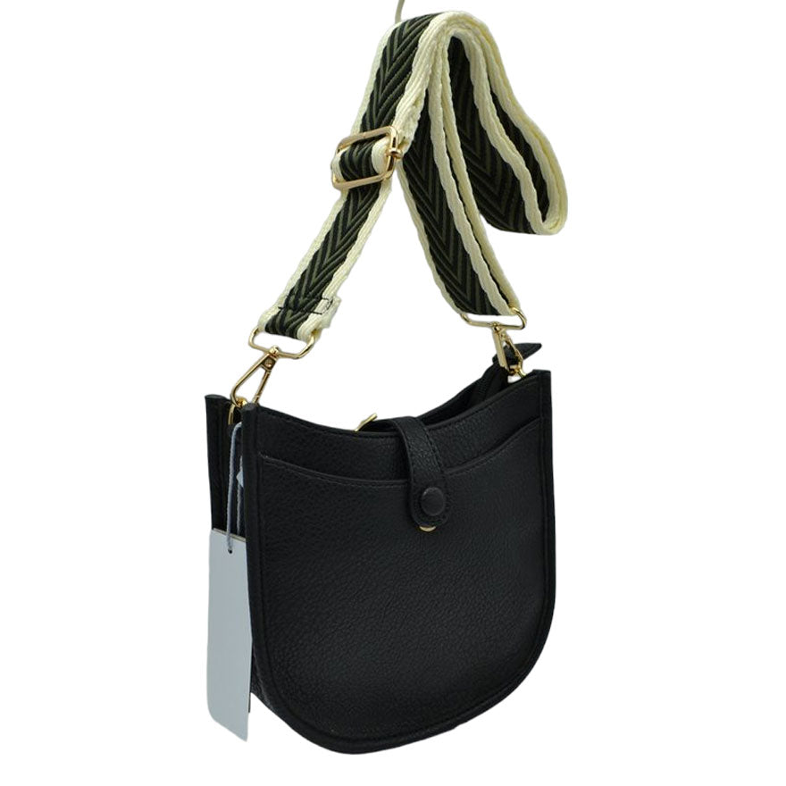 Black Vegan Leather Guitar Strap Small Crossbody Purse, This Guitar Strap bag can be worn crossbody or on the shoulder. This Small Crossbody bag with selected durable vegan leather, nice style with various colors, Complement your existing outfit best Smooth fabric interior lining to avoid scratching item inside, Customized gold-tone metal fitting make you money's worth. Show your trendy side with this awesome crossbody bag. Have fun and look stylish with its fringe deta