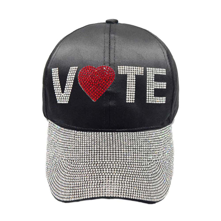 Black Vote Message Rhinestone Embellished Baseball Cap, the perfect accessory for showing your support for the upcoming election. The cap features a bold "Vote" message, making it clear where your allegiances lie. The rhinestones add a touch of glamour, while the adjustable strap ensures a comfortable fit.