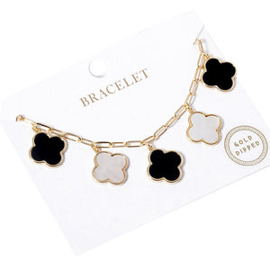 Black White old Dipped Quatrefoil Charm Station Bracelet, is the perfect accessory for any occasion. Crafted from quality materials, it features an attractive quatrefoil charm station and a classic clasp for added security. The perfect blend of fashion and function. Excellent gift for the people you love on any occasion.