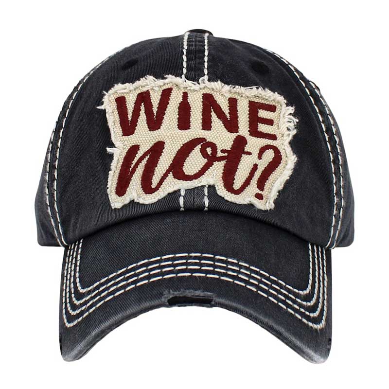 Black Wine Not Message Vintage Baseball Cap, this cap lets you show off your fun and quirky style. Crafted with 100% cotton for lasting comfort, it features an adjustable fit and a stitched Wine Not Message patch for added appeal. A great way to express your playful personality! Perfect gift for sports lovers.