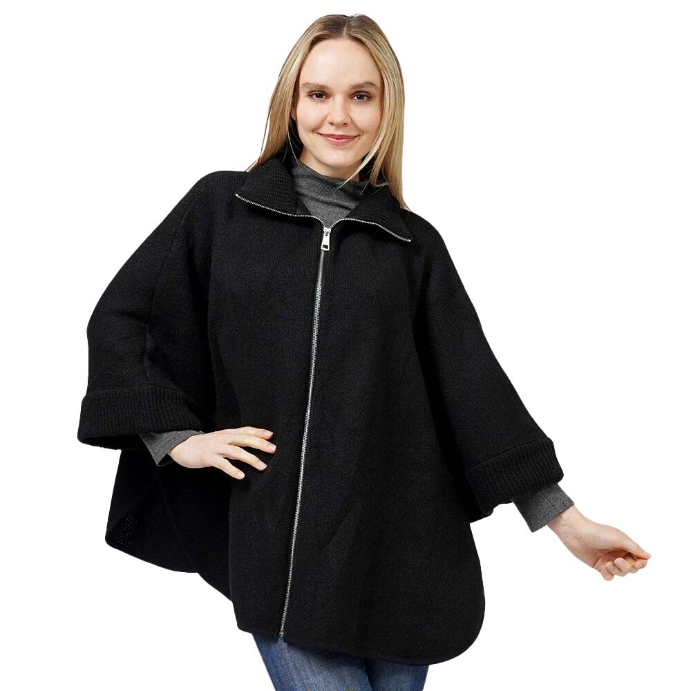 Black Zip Up Knit Cape Poncho, is delicate, warm, on-trend & fabulous, a luxe addition to any cold-weather ensemble. Great for daily wear in the cold winter to protect you against the chill, classic infinity-style zip-up poncho. Perfect Gift for wife, mom, birthday, holiday, etc.