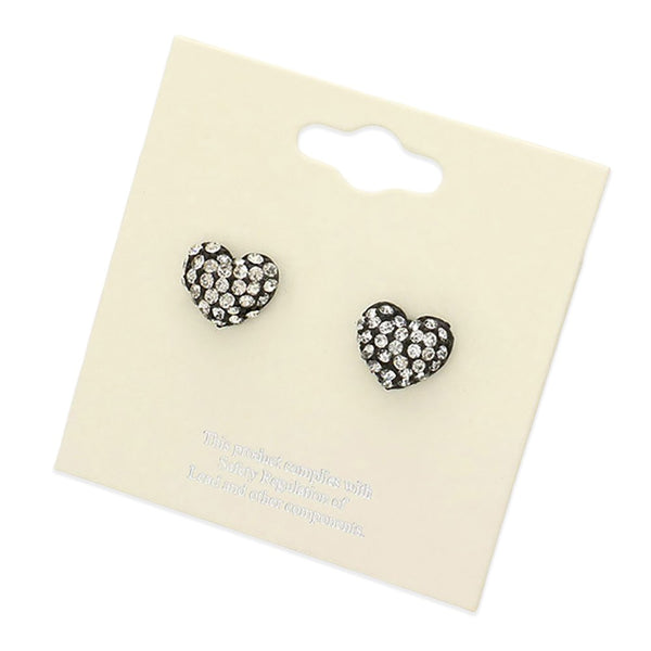 Black Crystal Pave Heart Stud Earrings add elegance to any outfit. The sparkling pave design is crafted precisely, and the heart shape symbolizes love and affection, making them the perfect accessory for any special occasion.