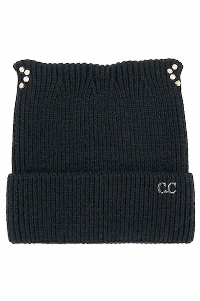 Black C.C Rhinestone Cat Ear Cuff Beanie Winter Hat adds playful charm with sparkling rhinestone accents and cute cat-ear detailing for a fun cold-weather statement. Made for cozy warmth and a comfy stretch fit, this beanie keeps you stylish while staying snug all season.