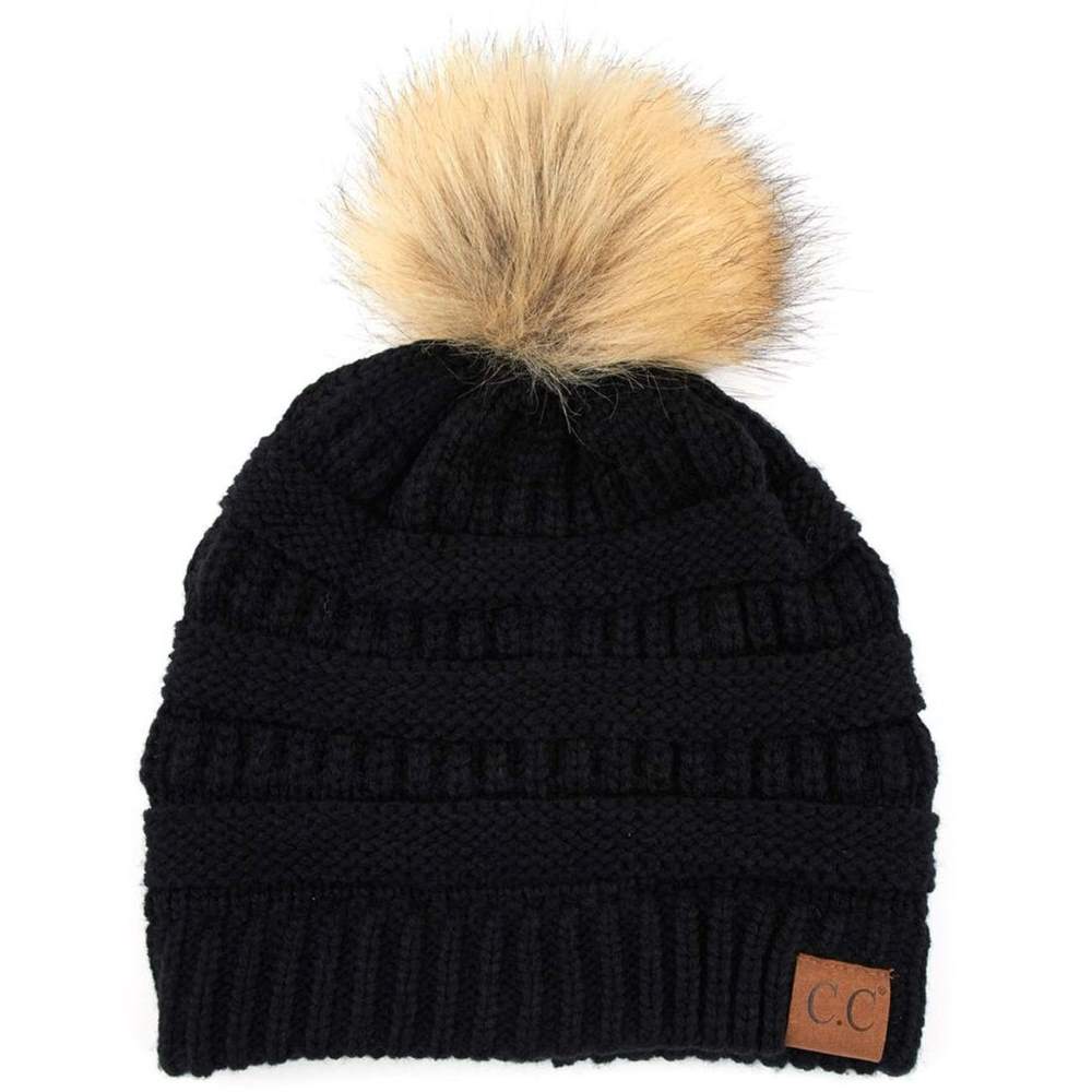 C.C Solid Ribbed Knit Beanie with Pom – Madeline Love display picture 3