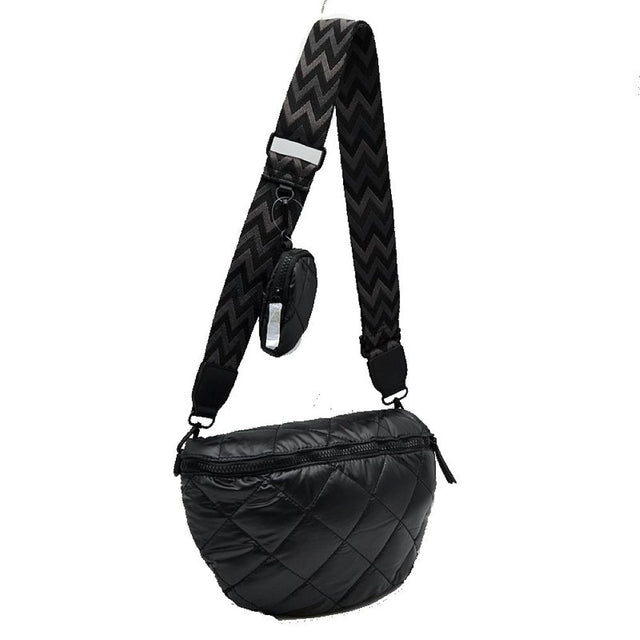 Black Elevate your streetwear aesthetic with our Quilted Puffer Sling Bag Set. Fusing a modern crescent silhouette with dynamic geometric details, this lightweight crossbody bag delivers the ultimate blend of style and hands-free functionality for travel, music festivals, city commutes, or casual weekend wear.
