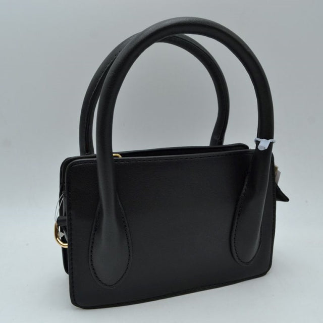 Black This classic handbag features a structured rectangular silhouette with a smooth finish and clean stitched detailing, making it ideal for sophisticated everyday use. Designed with an open-top layout, it includes multiple divided storage compartments to keep your daily essentials organized and within reach. Dual arched top handles provide a comfortable grip for handheld carrying, while subtle metallic side rings offer a discreet attachment point for versatile styling options.