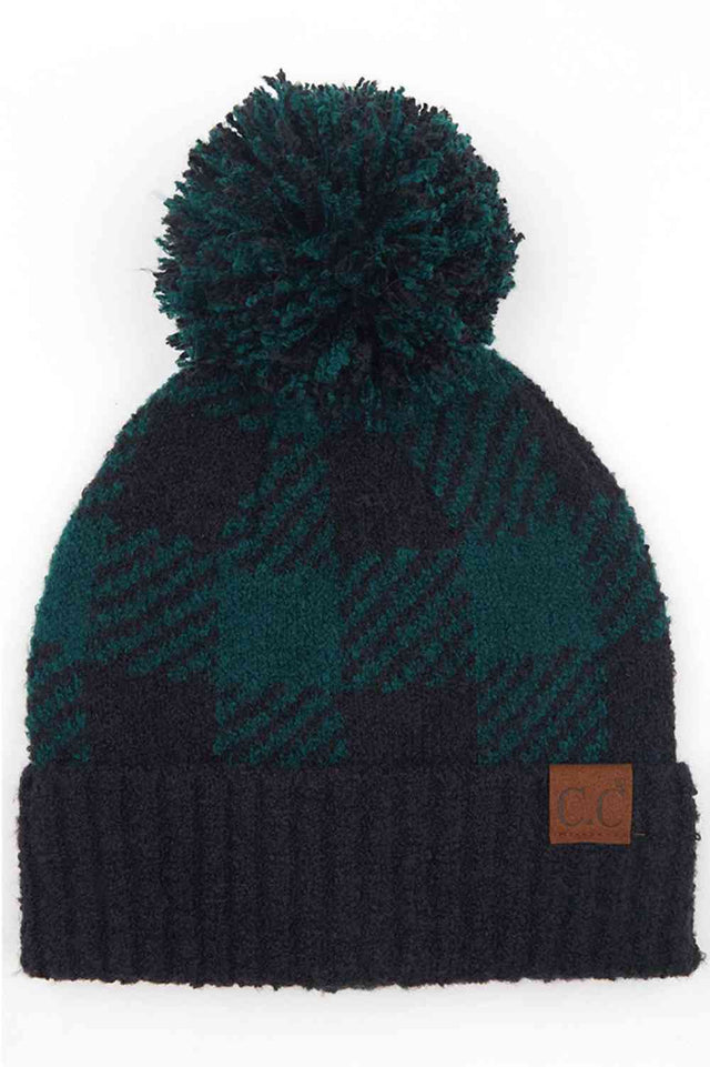 Black Deep Pine Elevate your winter wardrobe with this C.C Buffalo Check Jacquard beanie featuring a cozy knit pom-pom. The classic buffalo check pattern adds timeless style to any outfit, whether you're heading outdoors or staying in.
