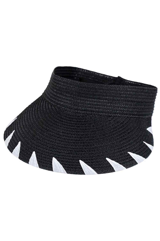 Black Elevate your summer wardrobe with this handmade edge-detailed roll-up sun hat visor. Crafted from 100% paper, this lightweight and breathable accessory delivers superior sun protection with its generous 5" brim. The distinctive frayed edges and two-tone design create an effortlessly chic look that transitions seamlessly from beach days to casual outings.