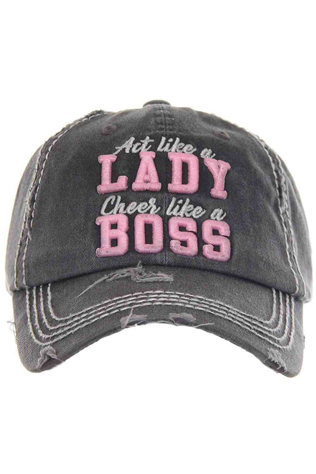 Black Make a confident style statement with the Lady Boss washed vintage baseball cap, featuring a classic distressed finish and bold embroidered design. Comfortable and adjustable for everyday wear, this casual cap is perfect for errands, outings, or empowered weekend looks.