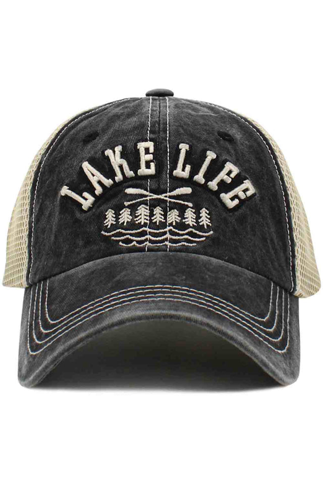 Black The LAKE LIFE Mesh Vintage Baseball Cap captures a relaxed, outdoor-inspired style with its classic vintage look and bold lettering. Featuring a breathable mesh back and comfortable fit, it’s perfect for everyday wear, weekend getaways, and laid-back lake days.