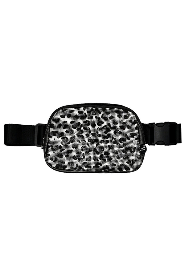 Black Leo-C.C Animal Print Rhinestone Crossbody Fanny Pack combines fashion and functionality with its trendy animal print design and versatile crossbody or fanny pack wear options. Featuring rhinestone accents, this pack is not only stylish, but also adds a touch of glamour to any outfit. Stay hands-free and stylish on-the-go with this must-have accessory.