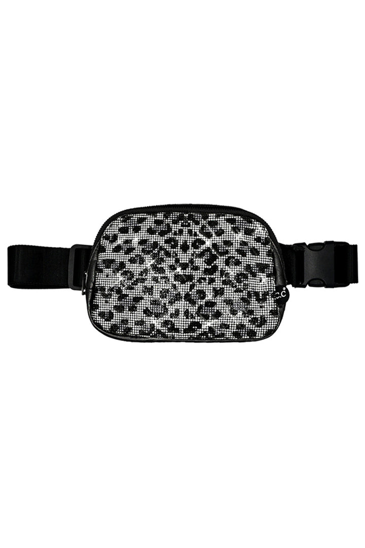 Black Leo-C.C Animal Print Rhinestone Crossbody Fanny Pack combines fashion and functionality with its trendy animal print design and versatile crossbody or fanny pack wear options. Featuring rhinestone accents, this pack is not only stylish, but also adds a touch of glamour to any outfit. Stay hands-free and stylish on-the-go with this must-have accessory.