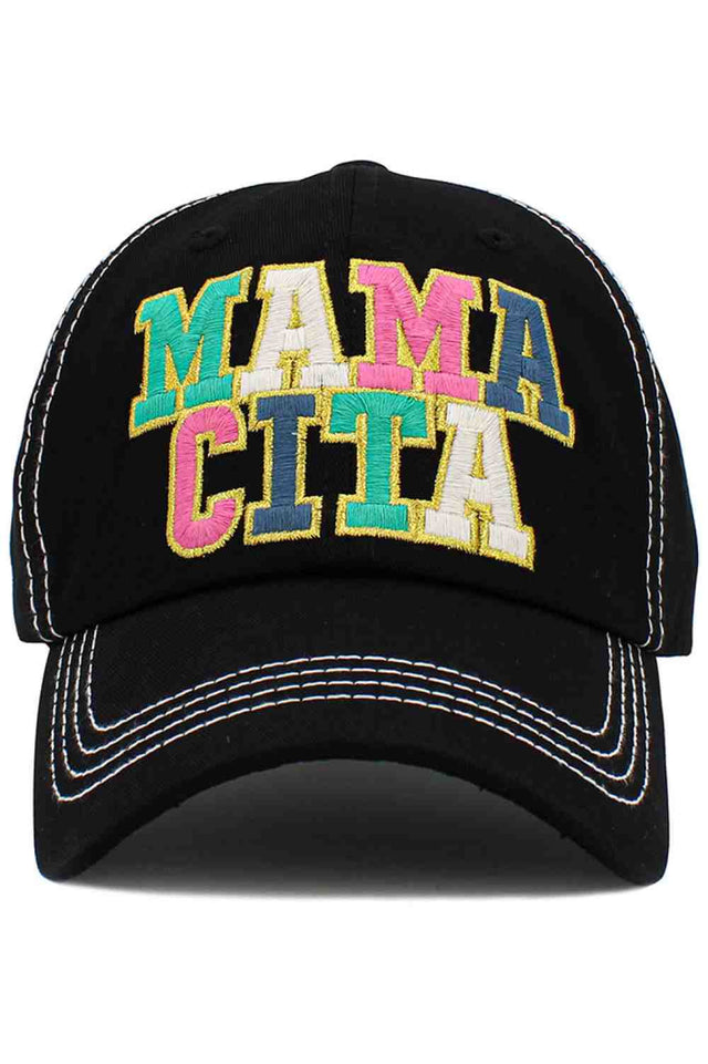 Black Make a bold, confident statement with the MAMACITA Vintage Baseball Cap, designed with a trendy retro flair. Featuring a relaxed fit and classic curved brim, it’s the perfect accessory for effortless everyday style.