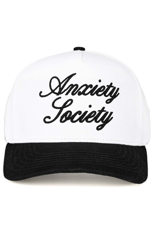 Black White The C.C ANXIETY SOCIETY Embroidered Letter Two Tone Trucker Hat brings edgy style to your everyday look. Featuring bold embroidered lettering across a classic two-tone design, this snapback trucker hat offers comfort and attitude in one. Crafted from 100% cotton with a structured mesh back for breathability, it's perfect for casual wear year-round. One size fits most with an adjustable snapback closure. Circumference measures 22.5" for a comfortable, secure fit. Made in Vietnam with quality cons