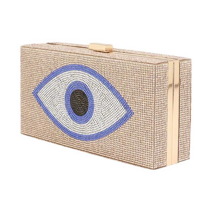 Bling Evil Eye Box Evening Clutch Bag Crossbody Bag, This chic and sophisticated clutch bag is perfect for any evening event. The sparkling evil eye design adds a touch of glamour to any outfit. The versatile crossbody strap allows for hands-free convenience while the spacious box design can hold all your essentials.