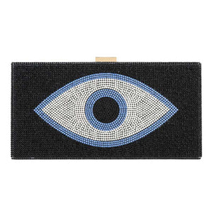 Bling Evil Eye Box Evening Clutch Bag Crossbody Bag, This chic and sophisticated clutch bag is perfect for any evening event. The sparkling evil eye design adds a touch of glamour to any outfit. The versatile crossbody strap allows for hands-free convenience while the spacious box design can hold all your essentials.