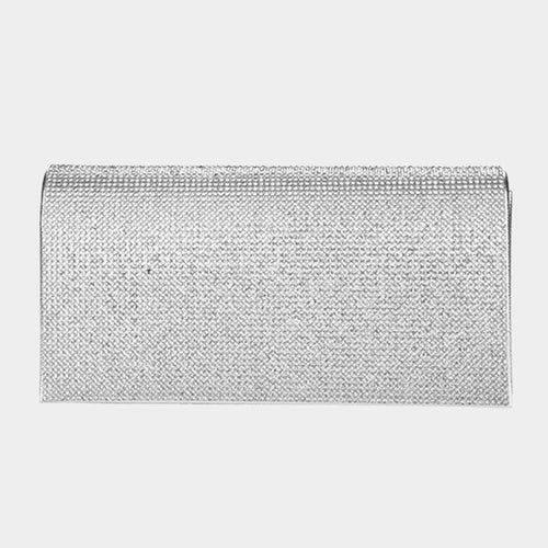 Bling Solid Evening Clutch Crossbody Bag - Silver