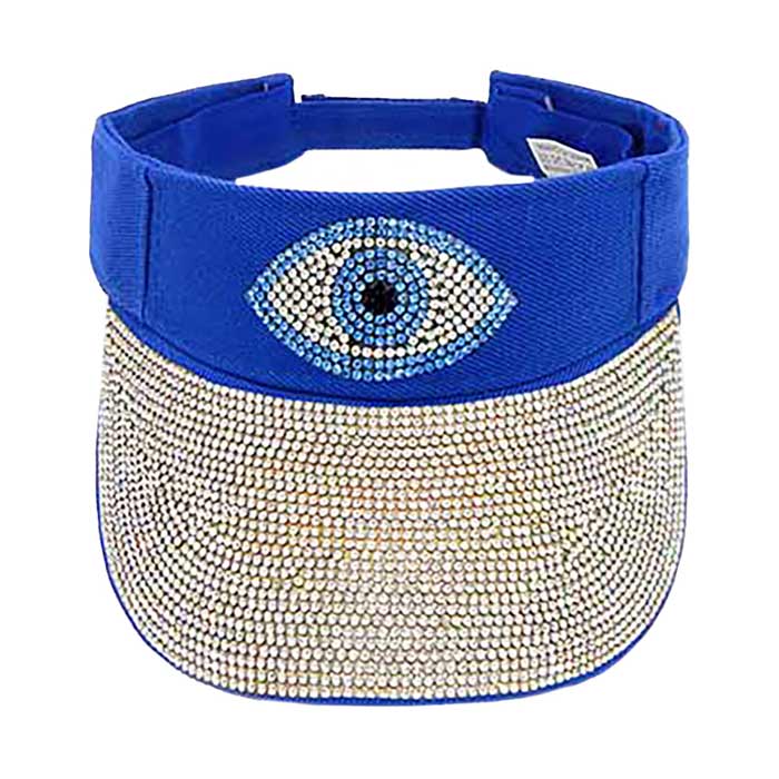Black Bling Evil Eye Accented Visor Hat, keep your styles on even when you are relaxing at the pool or playing at the beach. Large, comfortable, and perfect for keeping the sun off of your face and neck. Ideal for travelers who are on vacation or just spending some time in the great outdoors.