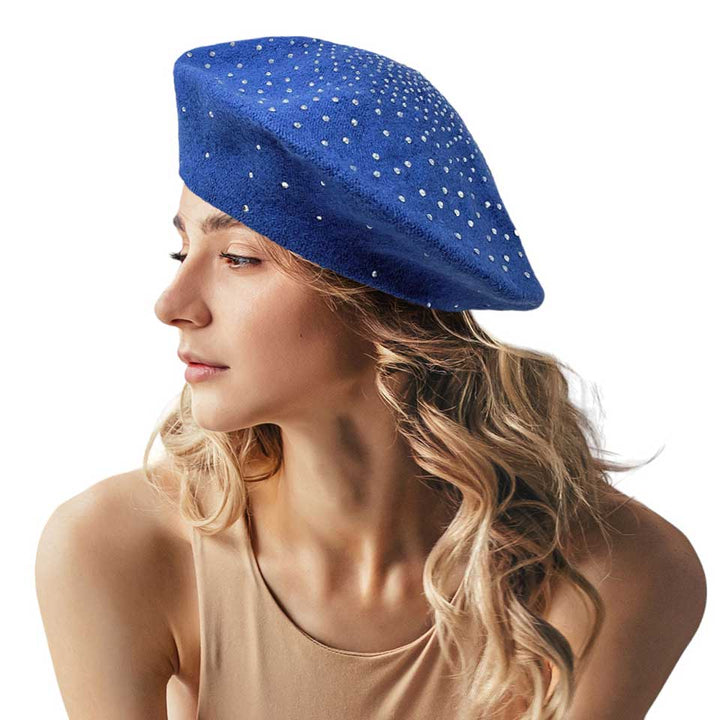 Blue Bling Solid Beret Hat, stay fashionable in any season with this stylish beret hat. Get stylish with this one-of-a-kind piece today! This is the perfect hat for any stylish outfit or winter dress. Perfect gift item for Birthdays, Christmas, Stocking stuffers, holidays, anniversaries, Valentine's Day, etc.