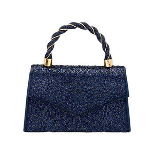 Blue Bling Top Handle Evening Crossbody Bag, is the perfect accessory to complete any outfit. The durable construction and fashionable design of this bag make it ideal for special occasions. With enough space for a cell phone, lipstick, and other essential items, you'll never be without the perfect accessory.