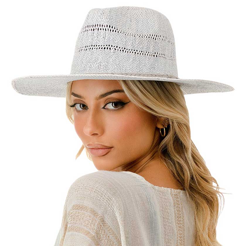 Blue Braided Trim Woven Straw Fedora Hat, Crafted with a woven straw material and a stylish braided trim, this fedora hat is the perfect accessory for any sunny day. The braided trim adds a touch of elegance and the straw material provides breathability, making it both fashionable and functional. It Protects from the sun.