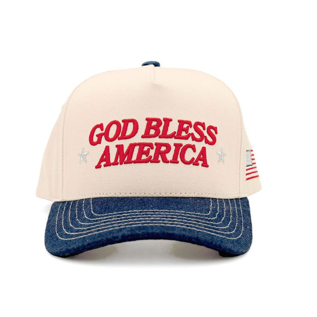 Blue CC Beanie “God Bless America” Letter Embroidered Two-Tone Trucker Hat Baseball Cap features bold embroidered lettering with a patriotic two-tone design that stands out in any casual outfit. The classic trucker silhouette offers breathable comfort and an adjustable fit for all-day wear.