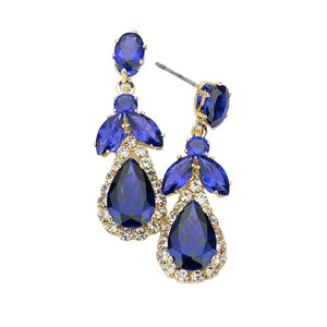 Blue CZ Multi Stone Dangle Evening Earrings, Get ready with these Dangle Evening Earrings put on a pop of color to complete your ensemble. Perfect for adding just the right amount of shimmer & shine and a touch of class to special events. Perfect Birthday Gift, Anniversary Gift, Mother's Day Gift, Graduation Gift.