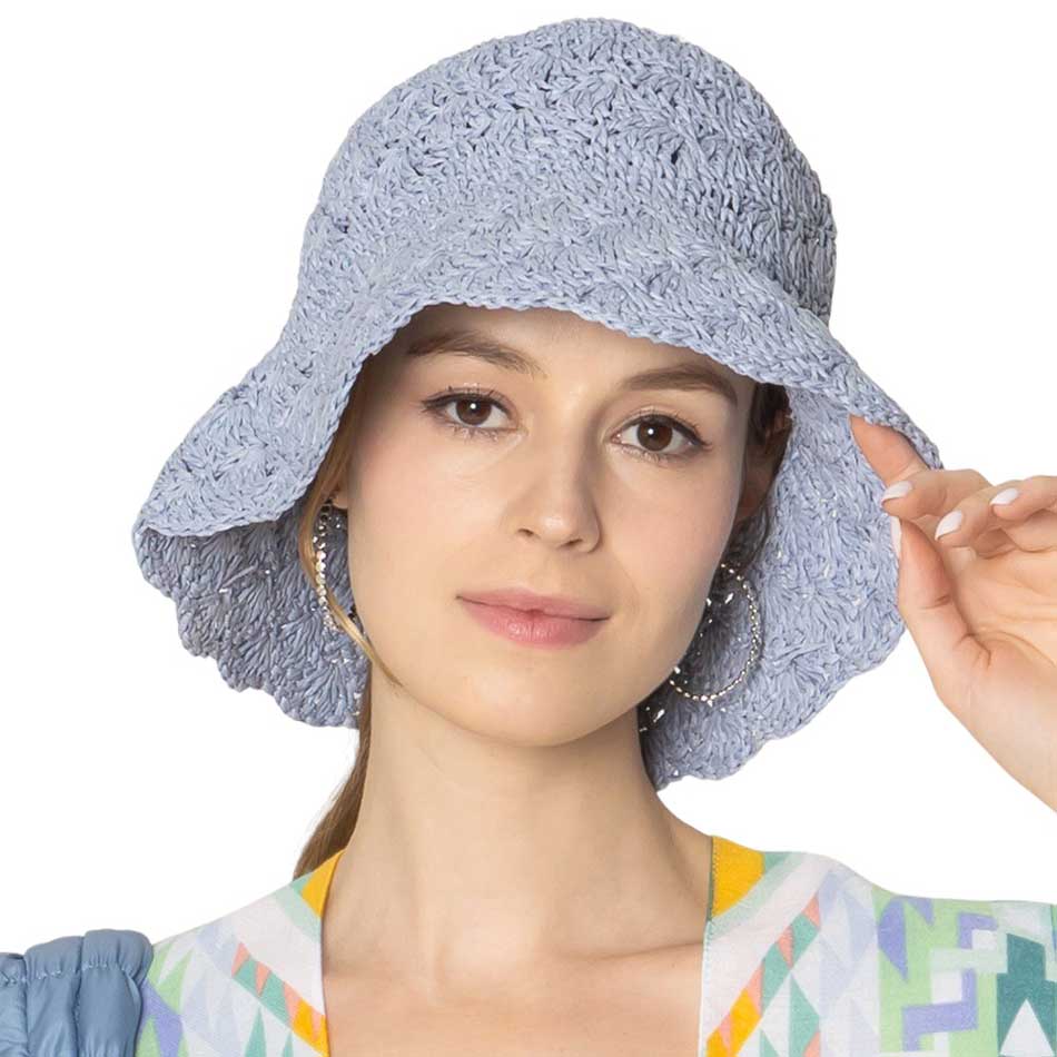 Blue Crochet Straw Bucket Hat, Stay cool with our stylish summer hat! Made with lightweight, breathable materials, this hat is perfect for sunny days. Plus, the intricate crochet design adds a touch of charm to any outfit. Keep the sun out of your eyes while looking stylish - what's not to love? Grab yours today!