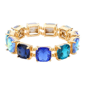 Blue Cushion Square Stone Stretch Evening Bracelet, features a delicate combination of stones set in a modern cushion square. Perfect for adding sparkle and sophistication to any outfit. This is the perfect gift, especially for your friends, family, and the people you love and care about.