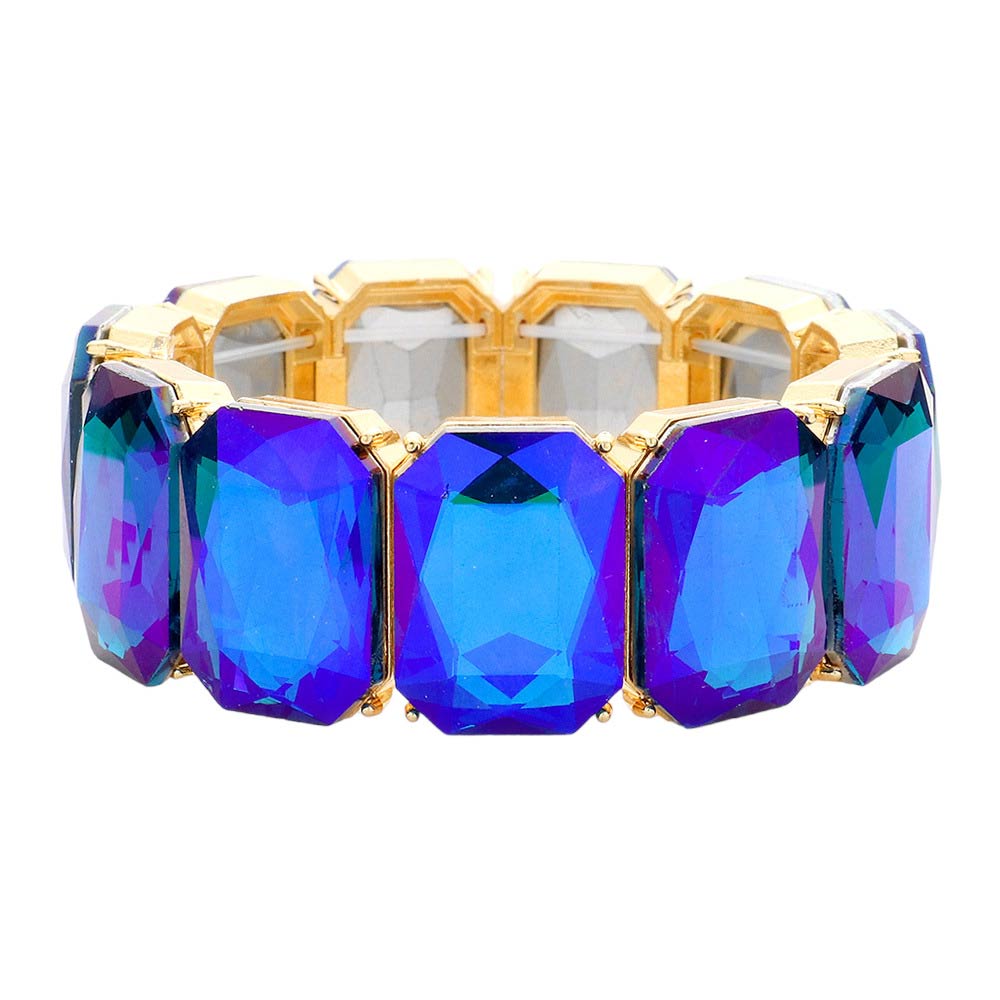 Blue Emerald Cut Stone Stretch Evening Bracelet, features an emerald cut stone that will shimmer in any light. It's an easy-to-wear bracelet that's perfect for any party or any occasion. Perfect gift for birthdays, anniversaries, Mother's Day, Graduation, Prom Jewelry, Just Because, Thank you, etc. Stay elegant.