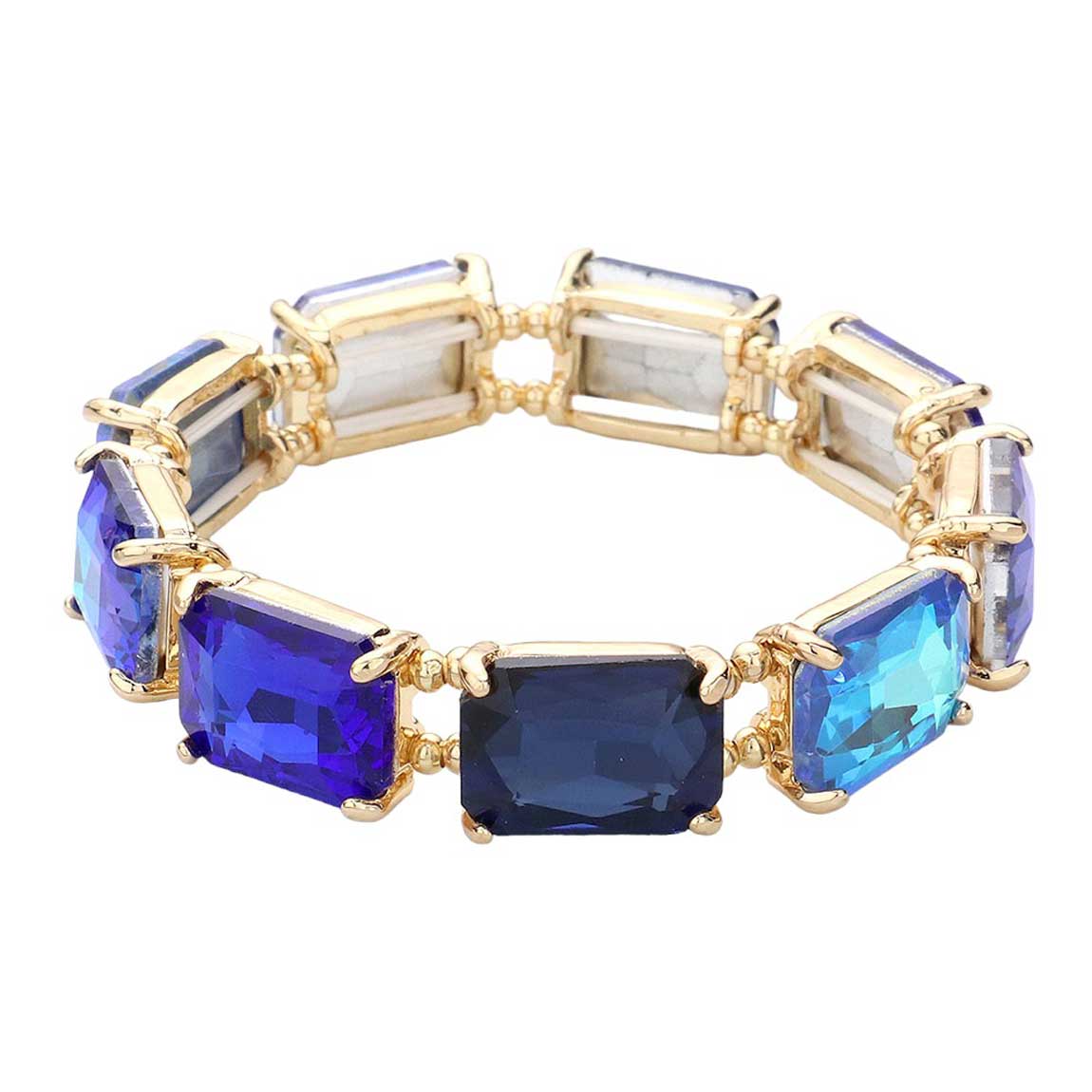 Blue Emerald Cut Stone Stretch Evening Bracelet, get ready with this Stretch Evening Bracelet to receive the best compliments on any special occasion. Put on a pop of color to complete your ensemble and make you stand out on special occasions. It looks so pretty, bright, and elegant on any special occasion. 