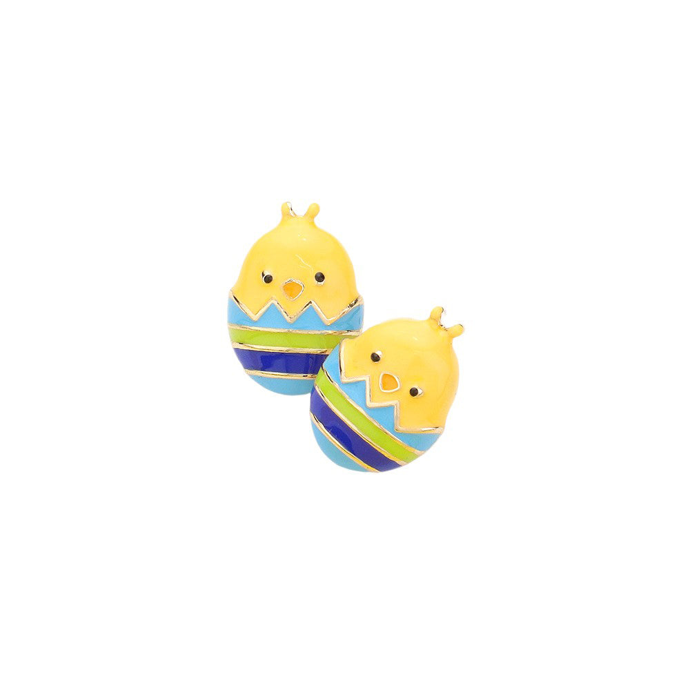 Blue Enamel Easter Egg Chick Stud Earrings. These cute and playful earrings featuring enamel Easter egg shapes will add a touch of festive charm to any outfit. Made with high-quality materials, they are the perfect accessory to celebrate the season. It's a Unique Easter Studs Earrings.