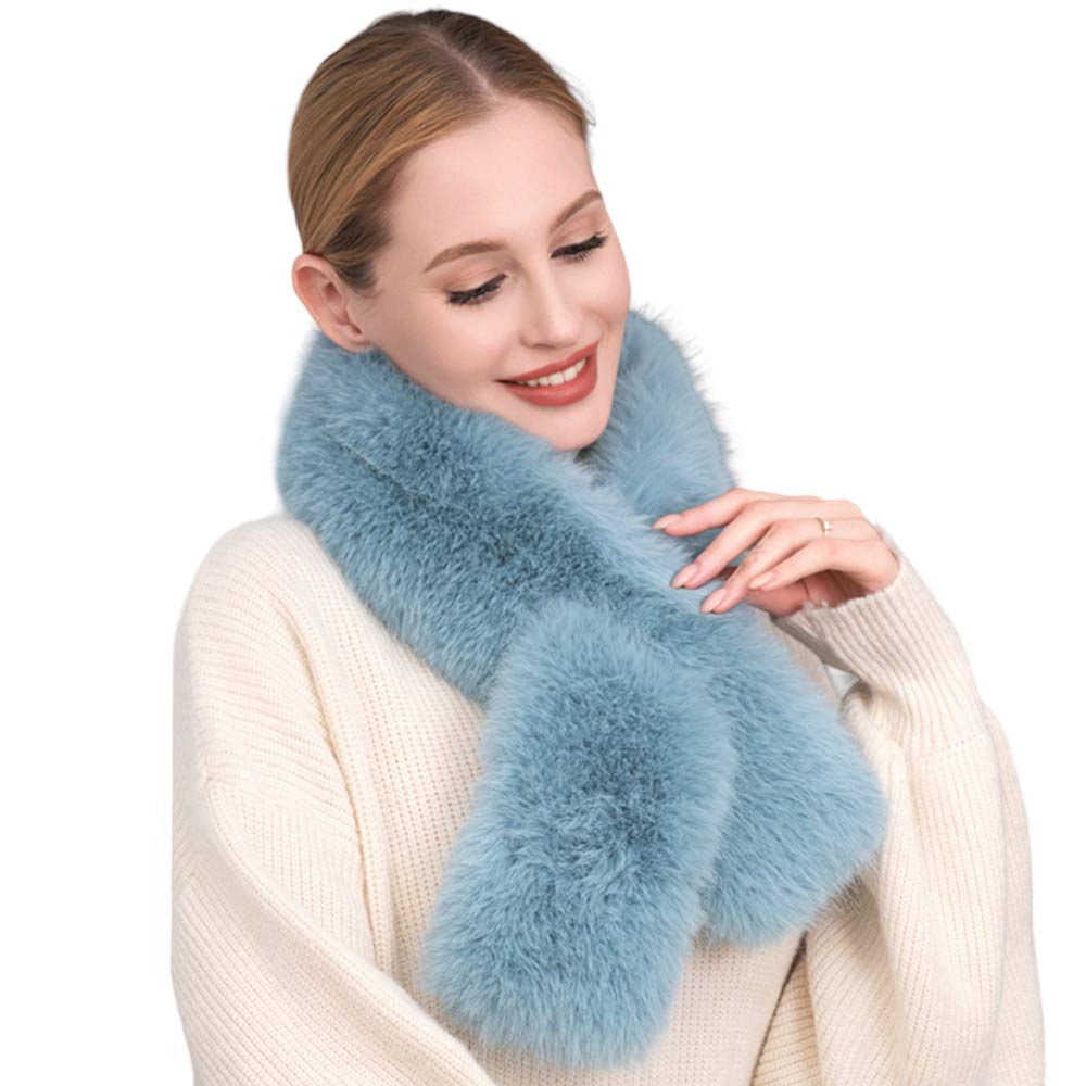 Blue Faux Fur Solid Pull Through Scarf. Keep cozy and stylish with this Scarf. Crafted from luxurious faux fur, this scarf will provide you with comfort and unparalleled warmth in winter. Thoughtful and stylish gift for fashion loving friends and family members, special ones, colleagues, or Secret Santa gift exchange. 