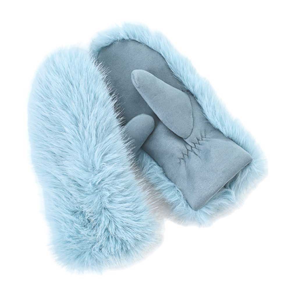 Blue-Faux Fuzzy Fur Mitten Gloves offer warmth and style in one. Made with soft, faux fur material, they are perfect for keeping your hands cozy during the colder months. With their unique mitten design, they provide added protection and functionality. Stay fashion-forward and comfortable with these must-have gloves. 