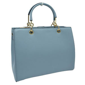 Blue Faux Leather Metal Link Round Top Handle Tote Bag, is perfect for your daily errands or night out. Crafted with superior faux leather and metal link detail, this tote bag is suitable for everyday use. The round top handle makes it easy to slip on and off your shoulder. An excellent bag for any occasion. 