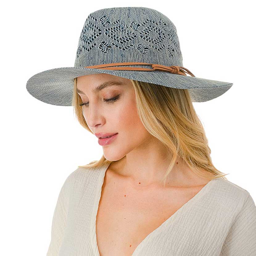 Blue Faux Leather Trim Cut Out Detail Woven Hat, This hat is the perfect blend of style and functionality. The faux leather trim adds a touch of sophistication, while the cut-out details provide ventilation to keep you cool and comfortable. Crafted with a durable woven material, this hat is perfect for any outdoor activity.