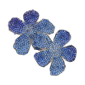 Blue Felt Back Bling Studded Flower Earrings, These elegant earrings are the perfect accessory to add a touch of sophistication to any outfit. The felt backing adds a unique texture while the studded flower design adds a touch of glam. Handcrafted with precision and attention to detail, these earrings will make a statement.