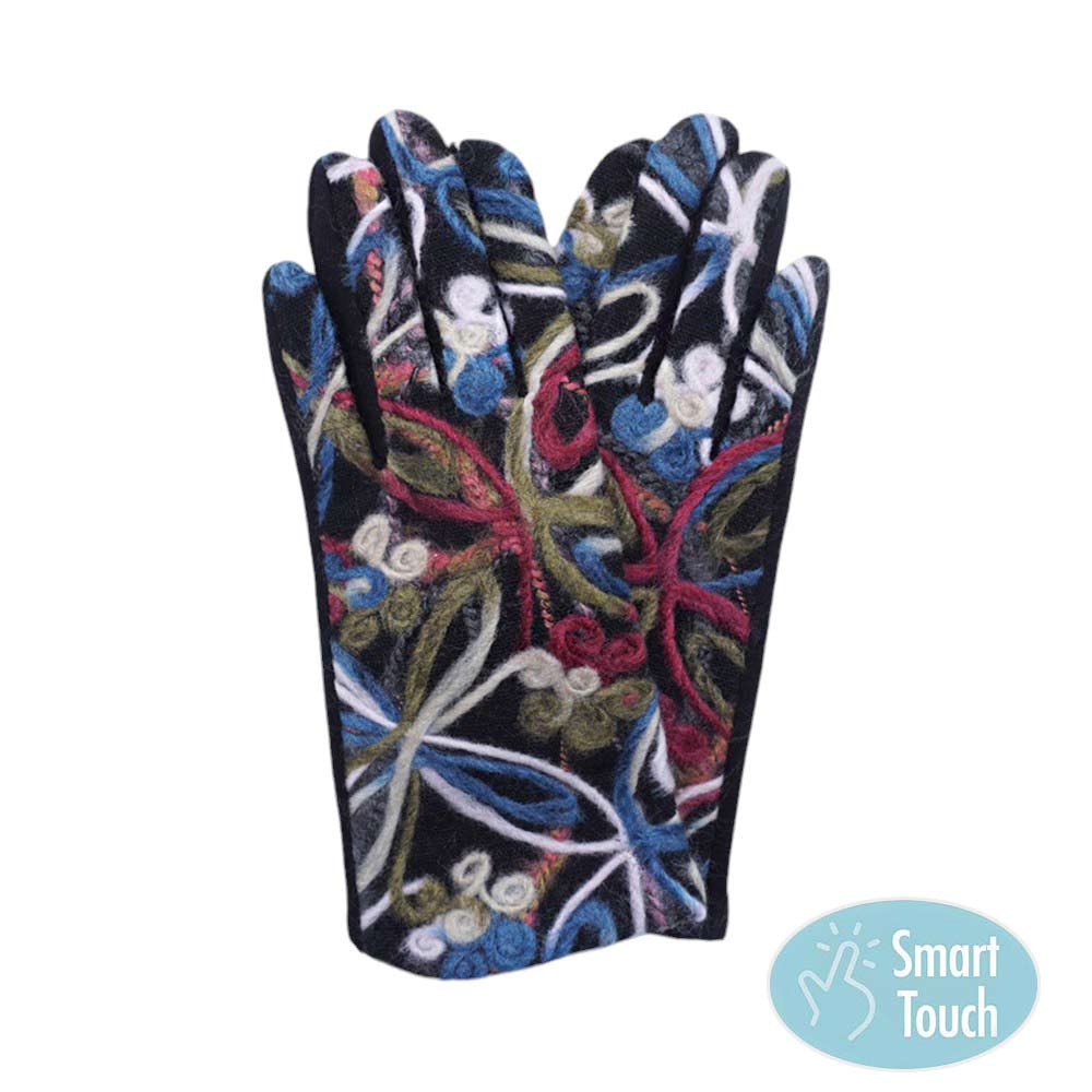 Blue Flower Yarn Embroidered Smart Touch Gloves, Keep your hands warm and stylish! These gloves feature a unique flower yarn design and smart touch technology, allowing you to use your phone, tab, or any touch-sensitive devices without taking off your gloves. Stay connected and cozy with these must-have gloves.