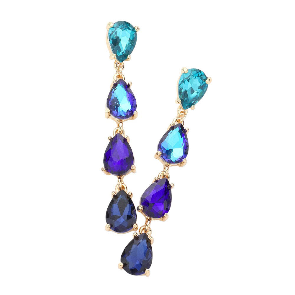 Blue Multi Teardrop Stone Link Dangle Evening Earrings, add a subtle hint of sophistication to your special occasion look. Crafted from stones in a variety of colors, these earrings feature a delicate teardrop stone design that will sparkle and shine under the evening light. Perfect gift for your loved ones on any meaningful day.