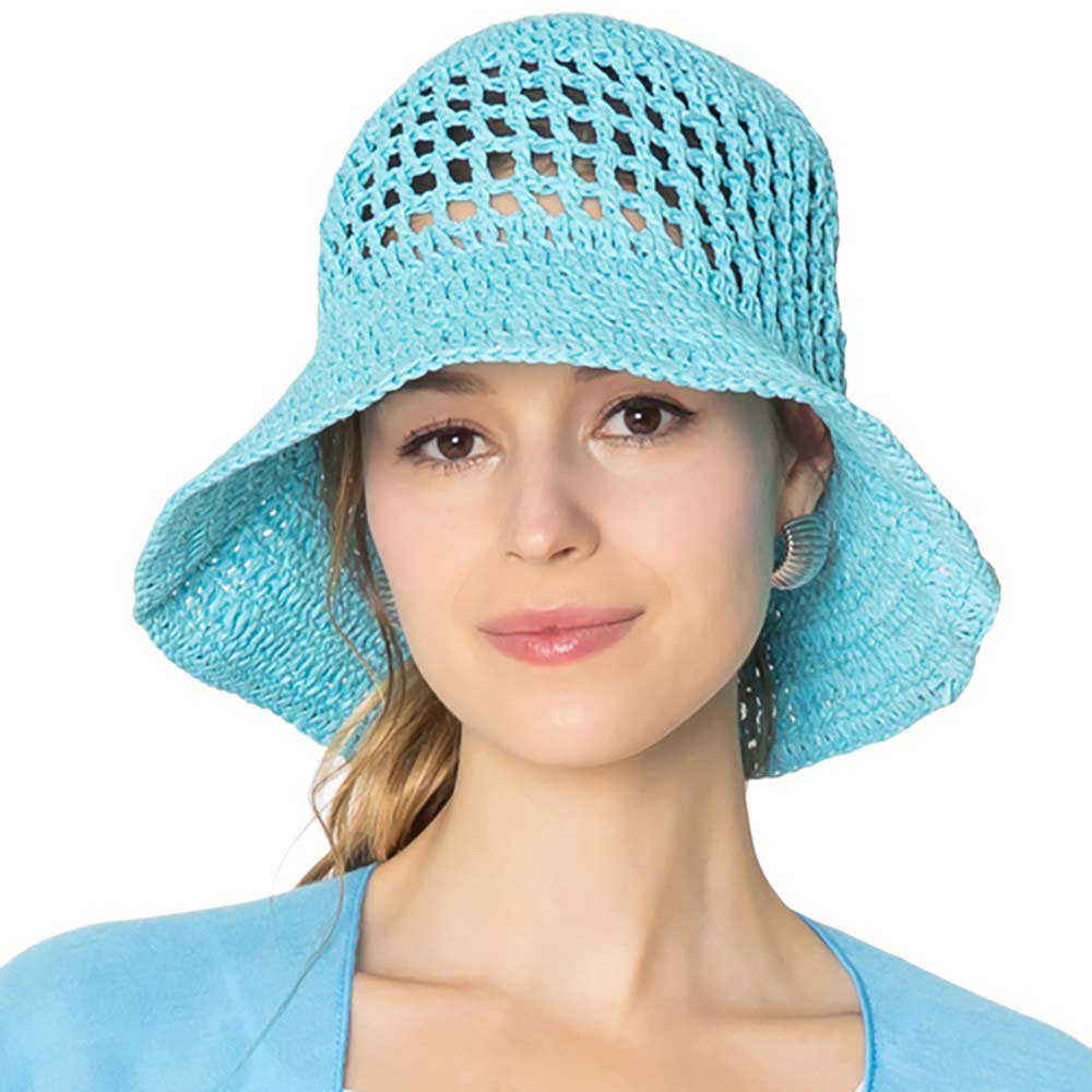 Blue Open Weave Solid Straw Bucket Hat - the perfect accessory for sunny days! Made with an open weave design, this hat keeps you cool while shielding you from the sun. Plus, the solid color adds a touch of sophistication to any outfit. Stay stylish and protected with our bucket hat!
