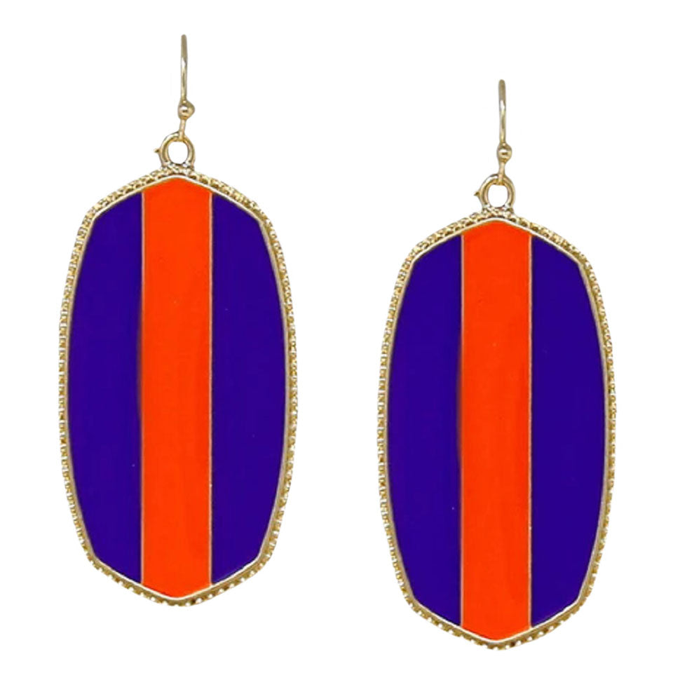 Blue Orange Game Day Hexagon Frame Enamel Drop Earrings, adorn yourself with game day drop earrings! Take your love for statement accessorizing to a new level of affection with these hexagon frame enamel drop earrings! These beautifully unique designed earrings with beautiful colors are suitable as gifts for wives, girlfriends, lovers, friends, and mothers. Perfect gift for those who are sports lovers. Get ready to make a sartorial statement! Awesome everyday day wear pairs well with any outfit.