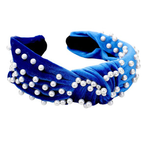Blue Pearl Velvet Knotted Headband, is the perfect accessory for any outfit. Crafted from luxurious pearl velvet, it will add a touch of sophistication to your look. Its knotted design will stay securely in place, making it ideal for any busy lifestyle. An ideal gift accessory for your family members and friends.
